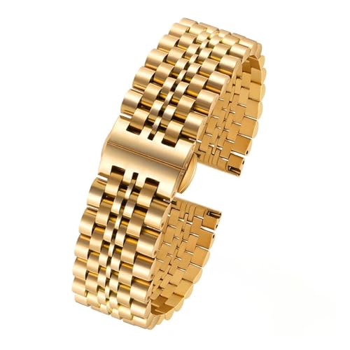POYNMRE 6 Farben Uhrenarmband aus Edelstahl mit gebogenem Ende, 14 16 m, 18 mm, 20, 22, Herren- und Damenarmband Metall flacher Schnittstelle(Golden,18mm) von POYNMRE
