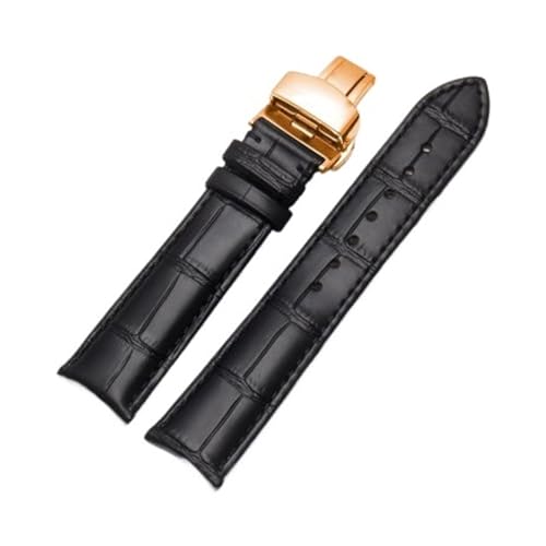 POYNMRE Arc Interface Uhrenarmband aus echtem Leder, 19 mm, 20, 21, 22, kompatibel mit Tissot Seiko Rossini, Uhrenarmband-Zubehör(Black Rose Clasp,20mm) von POYNMRE