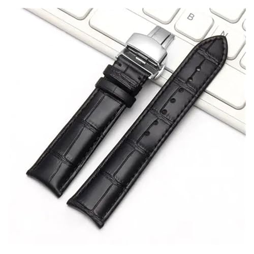 POYNMRE Arc Interface Uhrenarmband aus echtem Leder, 19 mm, 20, 21, 22, kompatibel mit Tissot Seiko Rossini, Uhrenarmband-Zubehör(BlackSilverClasp,19mm) von POYNMRE