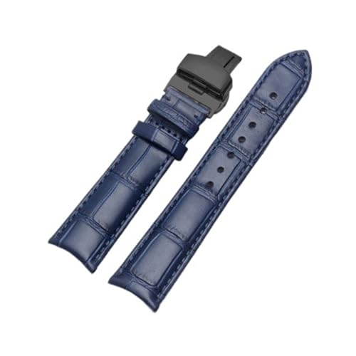 POYNMRE Arc Interface Uhrenarmband aus echtem Leder, 19 mm, 20, 21, 22, kompatibel mit Tissot Seiko Rossini, Uhrenarmband-Zubehör(Blue Black Clasp,20mm) von POYNMRE