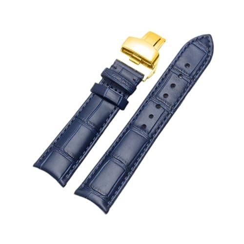 POYNMRE Arc Interface Uhrenarmband aus echtem Leder, 19 mm, 20, 21, 22, kompatibel mit Tissot Seiko Rossini, Uhrenarmband-Zubehör(Blue Gold Clasp,19mm) von POYNMRE