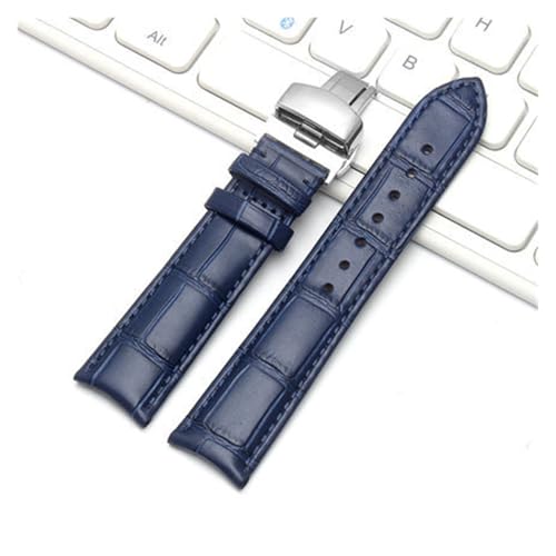 POYNMRE Arc Interface Uhrenarmband aus echtem Leder, 19 mm, 20, 21, 22, kompatibel mit Tissot Seiko Rossini, Uhrenarmband-Zubehör(Blue Silver Clasp,22mm) von POYNMRE