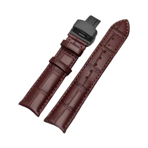 POYNMRE Arc Interface Uhrenarmband aus echtem Leder, 19 mm, 20, 21, 22, kompatibel mit Tissot Seiko Rossini, Uhrenarmband-Zubehör(Brown Black Clasp,22mm) von POYNMRE