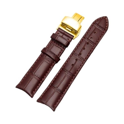 POYNMRE Arc Interface Uhrenarmband aus echtem Leder, 19 mm, 20, 21, 22, kompatibel mit Tissot Seiko Rossini, Uhrenarmband-Zubehör(Brown gold Clasp,19mm) von POYNMRE