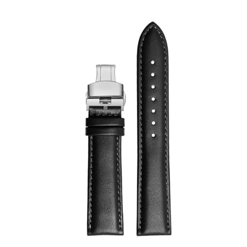 POYNMRE Atmungsaktives Armband kompatibel mit Casio Ocean Heart EFB-670 EFB-530 EFV-600 EFR-552 Lederarmband Blau Schwarz 18 mm 20 mm 21 mm 22 mm(02 Black-B clasp,19mm) von POYNMRE