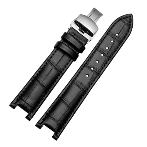 POYNMRE Echtes Leder-Notch-Uhrband for den ewigen Kalender for Männer kompatibel mit CB0164-17E Viehgürtel kompatibel mit CB0160-18A Armband Gurt Black Braun(Black-silver B) von POYNMRE