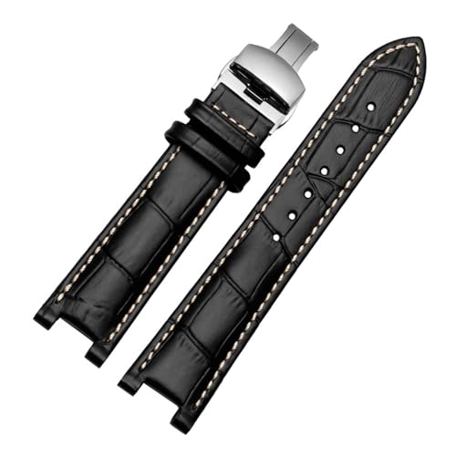 POYNMRE Echtes Leder-Notch-Uhrband for den ewigen Kalender for Männer kompatibel mit CB0164-17E Viehgürtel kompatibel mit CB0160-18A Armband Gurt Black Braun(Black white-silver B) von POYNMRE