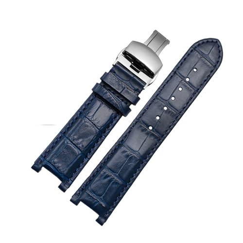 POYNMRE Echtes Leder-Notch-Uhrband for den ewigen Kalender for Männer kompatibel mit CB0164-17E Viehgürtel kompatibel mit CB0160-18A Armband Gurt Black Braun(Dark blue-silver B) von POYNMRE
