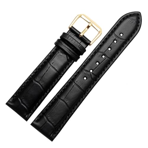 POYNMRE Echtes Lederarmband 12mm 14mm 15mm 16mm 18mm 20mm 22mm 24mm Männer Frauen Uhrenarmband Rindslederarmband Kostenlose Tools(Black-gold buckle,18mm) von POYNMRE