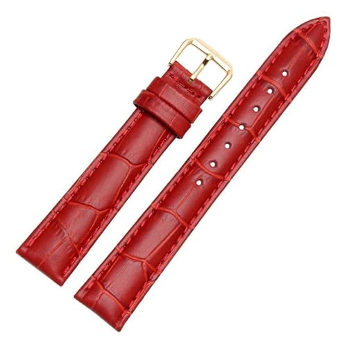 POYNMRE Echtes Lederarmband 12mm 14mm 15mm 16mm 18mm 20mm 22mm 24mm Männer Frauen Uhrenarmband Rindslederarmband Kostenlose Tools(Red-gold buckle,23mm) von POYNMRE