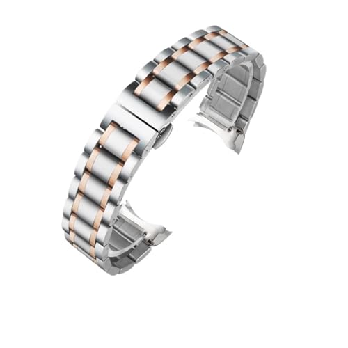 POYNMRE Edelstahlarmband mit gebogenem Ende, kompatibel mit Tissot 1853 Couturier T035, 14/16/17/18/22/24 mm, Uhrenarmband for Damen und Herren(SilveryRoseGold-Cure,14mm) von POYNMRE