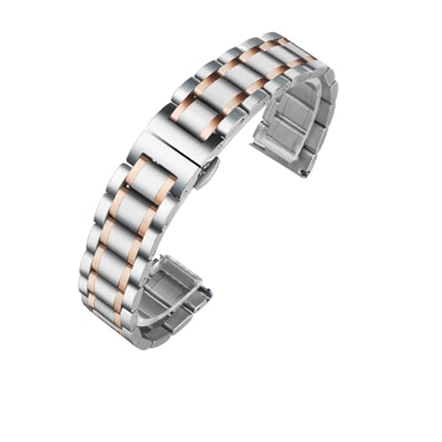 POYNMRE Edelstahlarmband mit gebogenem Ende, kompatibel mit Tissot 1853 Couturier T035, 14/16/17/18/22/24 mm, Uhrenarmband for Damen und Herren(SilveryRoseGold-Flat,16mm) von POYNMRE