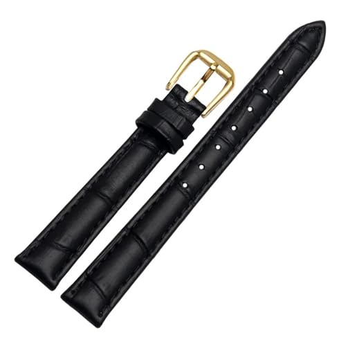 POYNMRE For jedes Lederarmband for Mädchen und Studenten, Krokodil-Maserungsband, 10 12 14 16 18 mm, Schwarz, Braun, Rot, Weiß, Blau(Black-gold pin,14mm) von POYNMRE