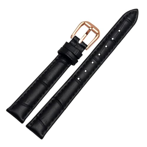 POYNMRE For jedes Lederarmband for Mädchen und Studenten, Krokodil-Maserungsband, 10 12 14 16 18 mm, Schwarz, Braun, Rot, Weiß, Blau(Black-rose gold,12mm) von POYNMRE