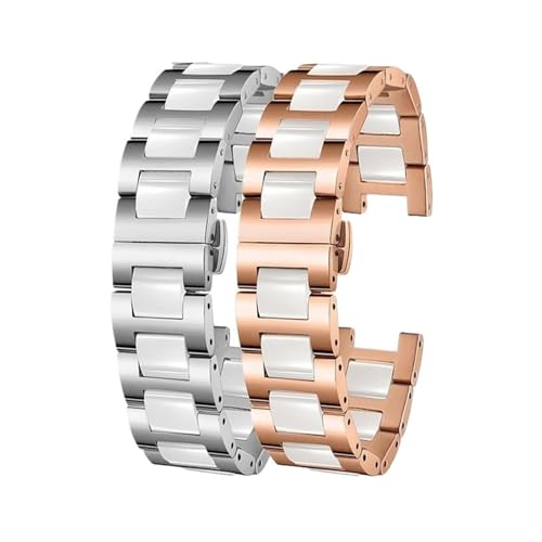 POYNMRE Kerb-Keramik-Edelstahl-Uhrenarmband, kompatibel mit Casio Rossini Folli Follie-Armband, Damen-Roségold-Armband, 14, 16, 18 mm, Damenarmband(Measure the size A B,20x12mm) von POYNMRE