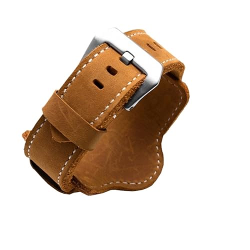 POYNMRE Kompatibel mit Fossil PAM Uhrenarmband, echtes Lederarmband Tablettarmband Edelstahlschnalle, handgefertigtes Armband, 20 22 24 26 mm(Brown silver clasp,26mm) von POYNMRE