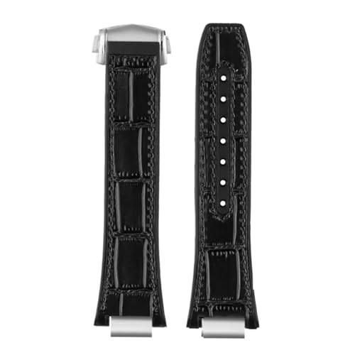 POYNMRE Kompatibel mit IWC Engineer Echtleder-Uhrenarmband IW328901 IW328902 IW328903 Herren-Uhrenarmband aus Rindsleder Gummiunterseite und Stahlverbindern(Black black line) von POYNMRE