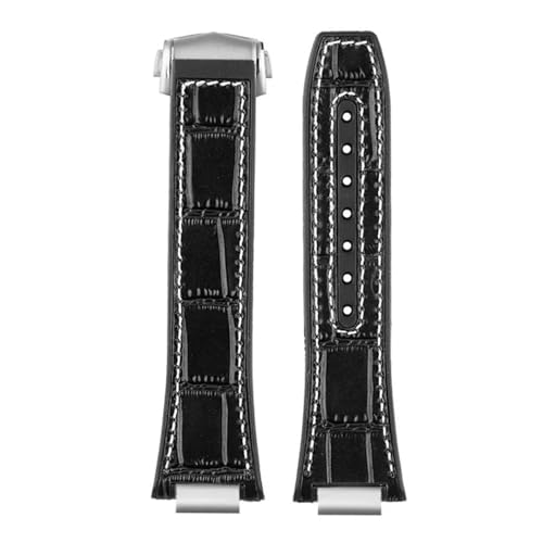POYNMRE Kompatibel mit IWC Engineer Echtleder-Uhrenarmband IW328901 IW328902 IW328903 Herren-Uhrenarmband aus Rindsleder Gummiunterseite und Stahlverbindern(Black white line) von POYNMRE