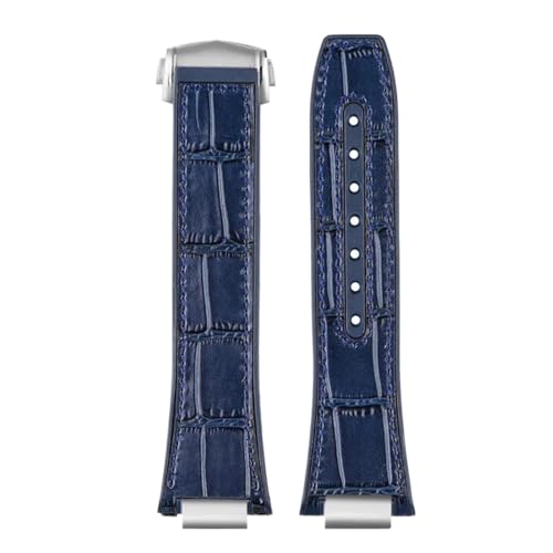 POYNMRE Kompatibel mit IWC Engineer Echtleder-Uhrenarmband IW328901 IW328902 IW328903 Herren-Uhrenarmband aus Rindsleder Gummiunterseite und Stahlverbindern(Blue blue line) von POYNMRE