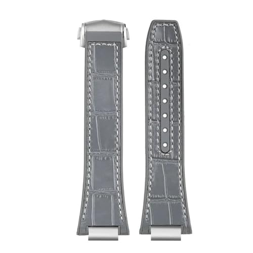 POYNMRE Kompatibel mit IWC Engineer Echtleder-Uhrenarmband IW328901 IW328902 IW328903 Herren-Uhrenarmband aus Rindsleder Gummiunterseite und Stahlverbindern(Gray white line) von POYNMRE