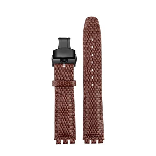 POYNMRE Kompatibel mit SWATCH YCS YAS YGS Rindslederarmband 17 mm Faltschließe Damen Uhrengürtel Schwarz Braun Rot Weiß Armband Zubehör(A Brown black Fold) von POYNMRE