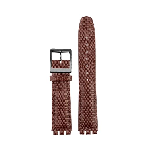 POYNMRE Kompatibel mit SWATCH YCS YAS YGS Rindslederarmband 17 mm Faltschließe Damen Uhrengürtel Schwarz Braun Rot Weiß Armband Zubehör(A Brown black pin) von POYNMRE