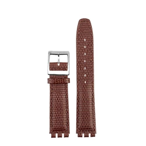 POYNMRE Kompatibel mit SWATCH YCS YAS YGS Rindslederarmband 17 mm Faltschließe Damen Uhrengürtel Schwarz Braun Rot Weiß Armband Zubehör(A Brown silver pin) von POYNMRE
