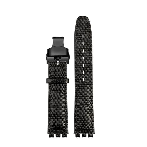 POYNMRE Kompatibel mit SWATCH YCS YAS YGS Rindslederarmband 17 mm Faltschließe Damen Uhrengürtel Schwarz Braun Rot Weiß Armband Zubehör(A black black Fold) von POYNMRE