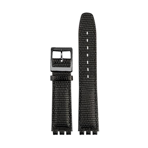 POYNMRE Kompatibel mit SWATCH YCS YAS YGS Rindslederarmband 17 mm Faltschließe Damen Uhrengürtel Schwarz Braun Rot Weiß Armband Zubehör(A black black pin) von POYNMRE