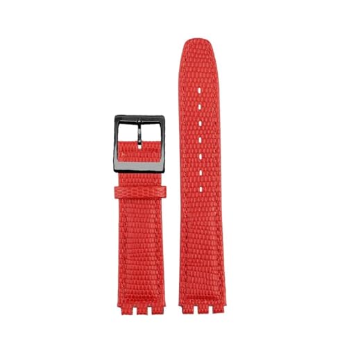 POYNMRE Kompatibel mit SWATCH YCS YAS YGS Rindslederarmband 17 mm Faltschließe Damen Uhrengürtel Schwarz Braun Rot Weiß Armband Zubehör(A red black pin) von POYNMRE