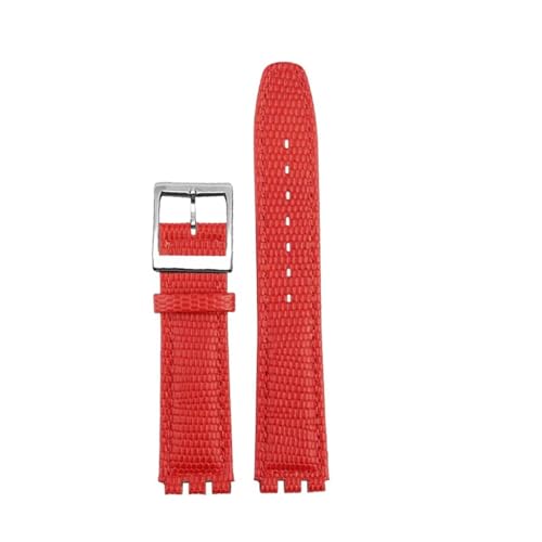 POYNMRE Kompatibel mit SWATCH YCS YAS YGS Rindslederarmband 17 mm Faltschließe Damen Uhrengürtel Schwarz Braun Rot Weiß Armband Zubehör(A red silver pin) von POYNMRE