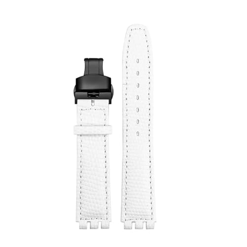 POYNMRE Kompatibel mit SWATCH YCS YAS YGS Rindslederarmband 17 mm Faltschließe Damen Uhrengürtel Schwarz Braun Rot Weiß Armband Zubehör(A white black Fold) von POYNMRE