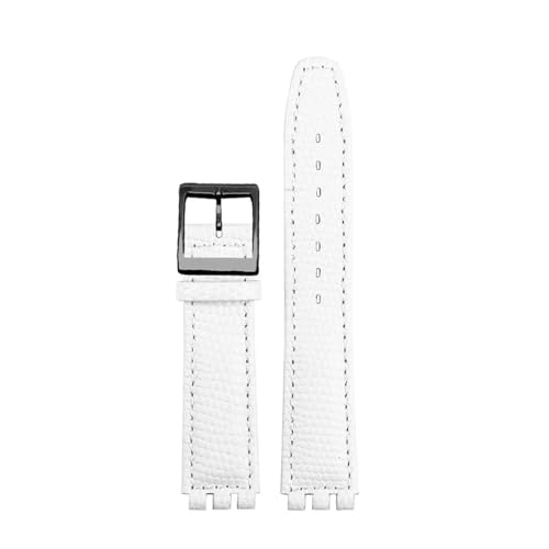 POYNMRE Kompatibel mit SWATCH YCS YAS YGS Rindslederarmband 17 mm Faltschließe Damen Uhrengürtel Schwarz Braun Rot Weiß Armband Zubehör(A white black pin) von POYNMRE