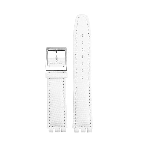 POYNMRE Kompatibel mit SWATCH YCS YAS YGS Rindslederarmband 17 mm Faltschließe Damen Uhrengürtel Schwarz Braun Rot Weiß Armband Zubehör(A white silver pin) von POYNMRE