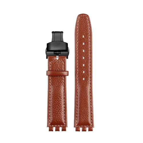 POYNMRE Kompatibel mit SWATCH YCS YAS YGS Rindslederarmband 17 mm Faltschließe Damen Uhrengürtel Schwarz Braun Rot Weiß Armband Zubehör(B Brown black Fold) von POYNMRE