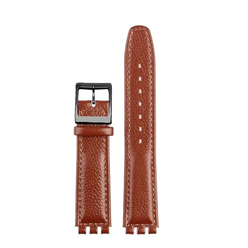 POYNMRE Kompatibel mit SWATCH YCS YAS YGS Rindslederarmband 17 mm Faltschließe Damen Uhrengürtel Schwarz Braun Rot Weiß Armband Zubehör(B Brown black pin) von POYNMRE