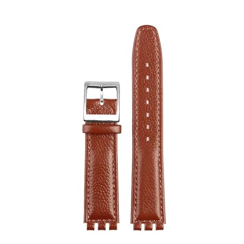 POYNMRE Kompatibel mit SWATCH YCS YAS YGS Rindslederarmband 17 mm Faltschließe Damen Uhrengürtel Schwarz Braun Rot Weiß Armband Zubehör(B Brown silver pin) von POYNMRE