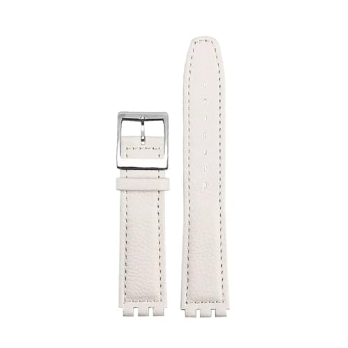 POYNMRE Kompatibel mit SWATCH YCS YAS YGS Rindslederarmband 17 mm Faltschließe Damen Uhrengürtel Schwarz Braun Rot Weiß Armband Zubehör(B white silver pin) von POYNMRE