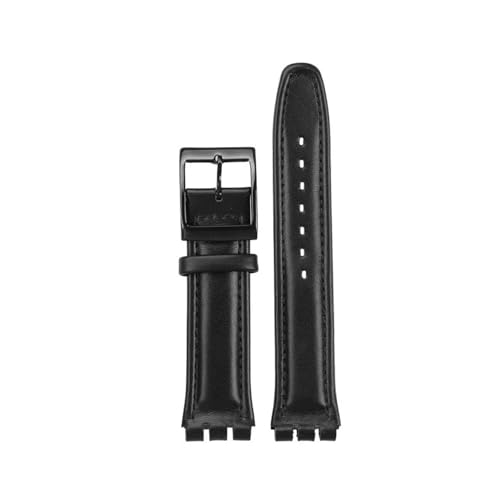 POYNMRE Kompatibel mit Swatch YIS YAS YGS IRONY Herren Damen Uhrenarmband aus Rindsleder mit konkaver, konvexer Öffnung, Kalbslederarmband 17 mm 19 mm(Black-black,19mm) von POYNMRE