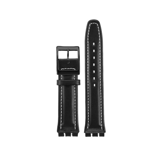 POYNMRE Kompatibel mit Swatch YIS YAS YGS IRONY Herren Damen Uhrenarmband aus Rindsleder mit konkaver, konvexer Öffnung, Kalbslederarmband 17 mm 19 mm(Black white-black,19mm) von POYNMRE
