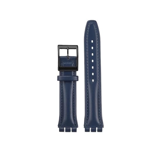 POYNMRE Kompatibel mit Swatch YIS YAS YGS IRONY Herren Damen Uhrenarmband aus Rindsleder mit konkaver, konvexer Öffnung, Kalbslederarmband 17 mm 19 mm(Blue-black,19mm) von POYNMRE
