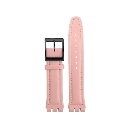 POYNMRE Kompatibel mit Swatch YIS YAS YGS IRONY Herren Damen Uhrenarmband aus Rindsleder mit konkaver, konvexer Öffnung, Kalbslederarmband 17 mm 19 mm(Pink-black,17mm) von POYNMRE