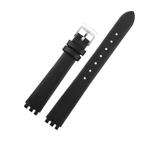 POYNMRE Kompatibel mit Swatch YSS317G LK292G/YSS317/LP131 Frauen mit echtem Leder -Uhren -Armband kleiner Seidengurt mit 12 mm(Plain black) von POYNMRE