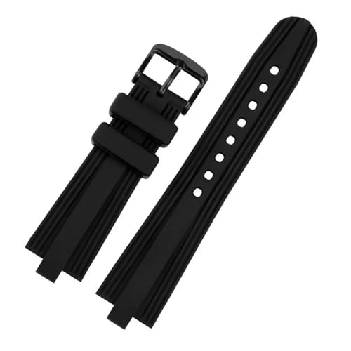 POYNMRE Kompatibel mit Uhrenarmband der Bulgari DIAGONO-Serie mit erhabener Öffnung, Uhrenarmband aus Silikon, schwarzes Uhrenzubehör, 22 x 7 mm(Black Black Buckle) von POYNMRE