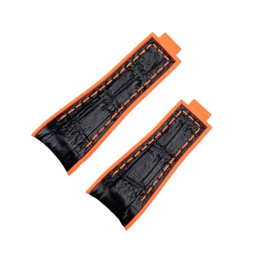 POYNMRE Krokodil-Zweifarben-Armband aus weichem Kautschuk, kompatibel mit Rolex SUBMARINER DAYTONA SUP GMT, Herren-Uhrenarmband Feineinstellung und Zugknopfverschluss(Black orange,20mm No buckle) von POYNMRE