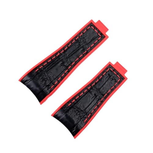 POYNMRE Krokodil-Zweifarben-Armband aus weichem Kautschuk, kompatibel mit Rolex SUBMARINER DAYTONA SUP GMT, Herren-Uhrenarmband Feineinstellung und Zugknopfverschluss(Black red,20mm rosegold buckle) von POYNMRE