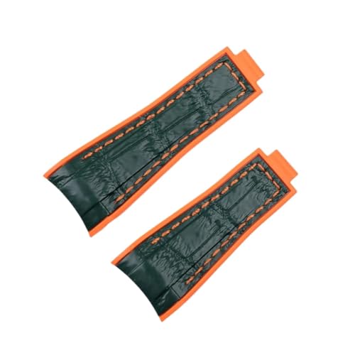 POYNMRE Krokodil-Zweifarben-Armband aus weichem Kautschuk, kompatibel mit Rolex SUBMARINER DAYTONA SUP GMT, Herren-Uhrenarmband Feineinstellung und Zugknopfverschluss(Green orange,20mm gold buckle) von POYNMRE
