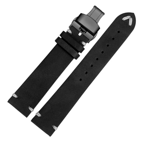 POYNMRE Neues weiches Lederarmband Schwarz Dunkelbraun Hellbraun Leder Uhrenarmband 18mm 20mm 22mm Schnellverschluss Uhrengürtel Rindsleder Herren(Black-black B,18mm) von POYNMRE