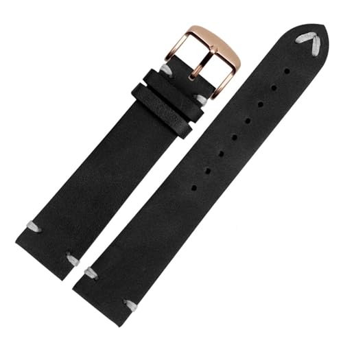 POYNMRE Neues weiches Lederarmband Schwarz Dunkelbraun Hellbraun Leder Uhrenarmband 18mm 20mm 22mm Schnellverschluss Uhrengürtel Rindsleder Herren(Black-rose gold A,18mm) von POYNMRE