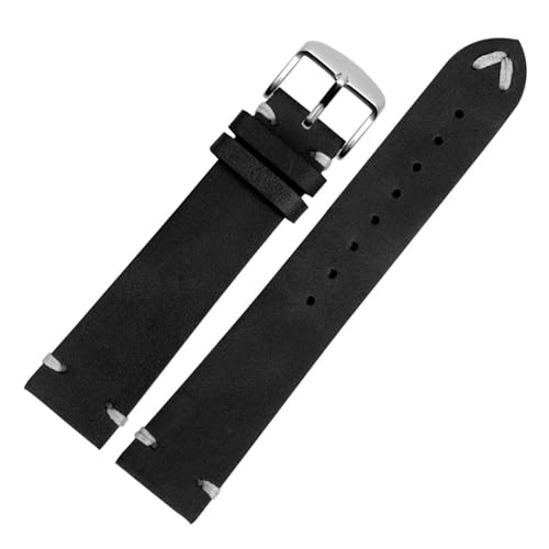 POYNMRE Neues weiches Lederarmband Schwarz Dunkelbraun Hellbraun Leder Uhrenarmband 18mm 20mm 22mm Schnellverschluss Uhrengürtel Rindsleder Herren(Black-silver A,22mm) von POYNMRE